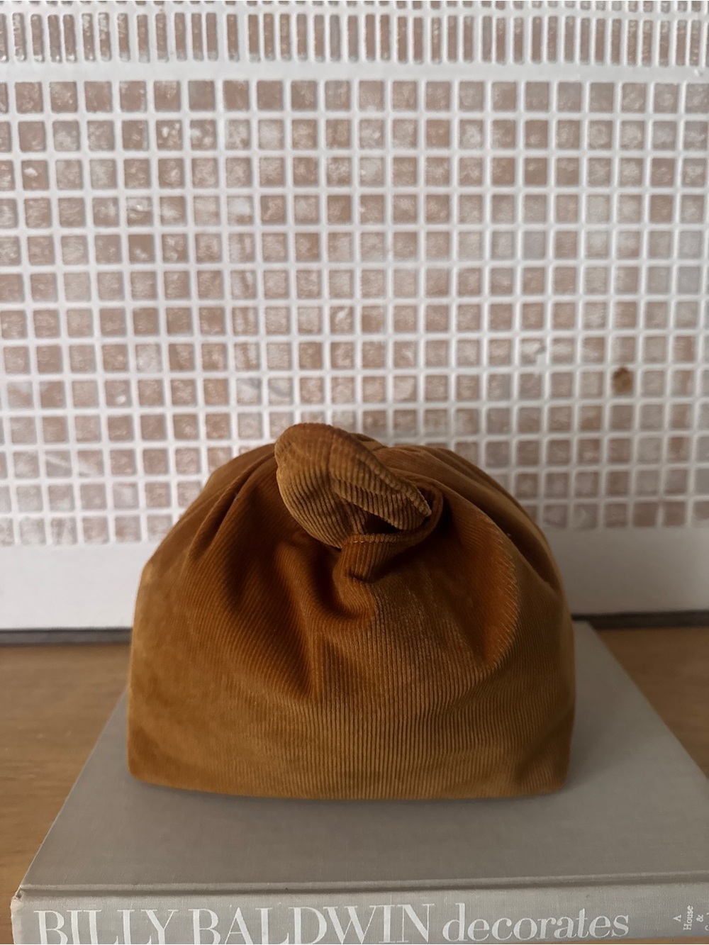 Merit Signature Cosmetic Bag Brown Corduroy Makeup Tie Top Carrying Case